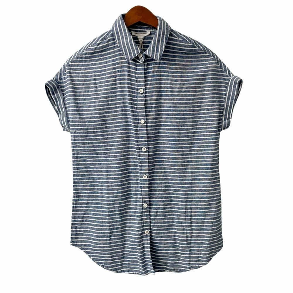 NWT Nordstrom BeachLunchLounge Blue Striped Cuffed Tunic XS